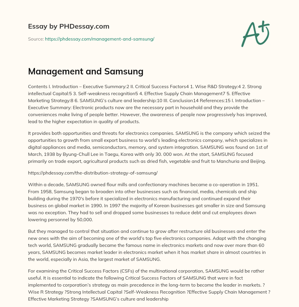 Management and Samsung essay