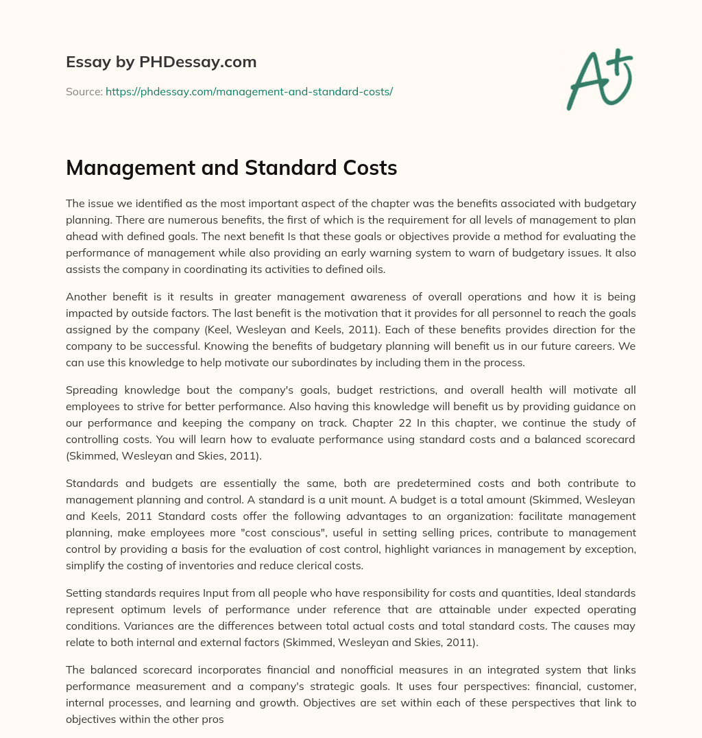 Management and Standard Costs essay