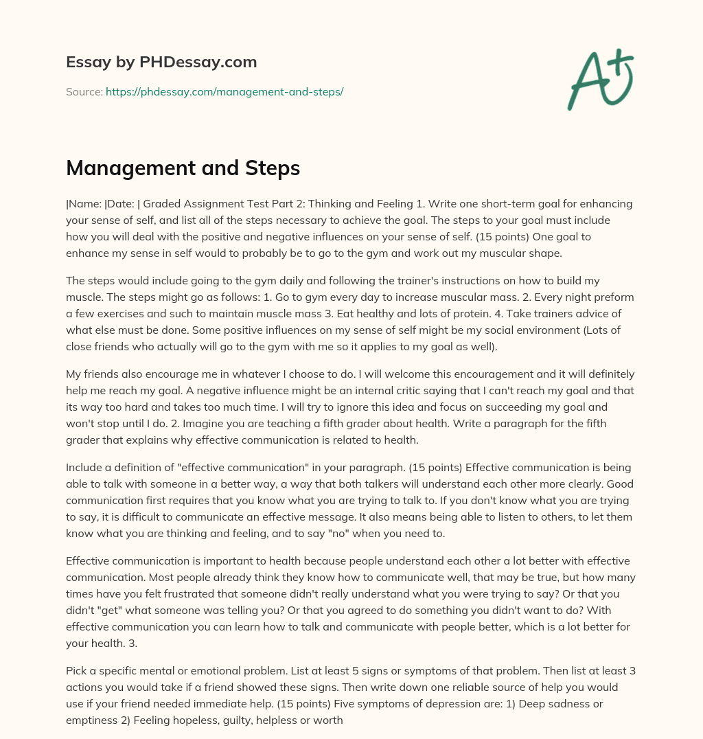 Management and Steps essay