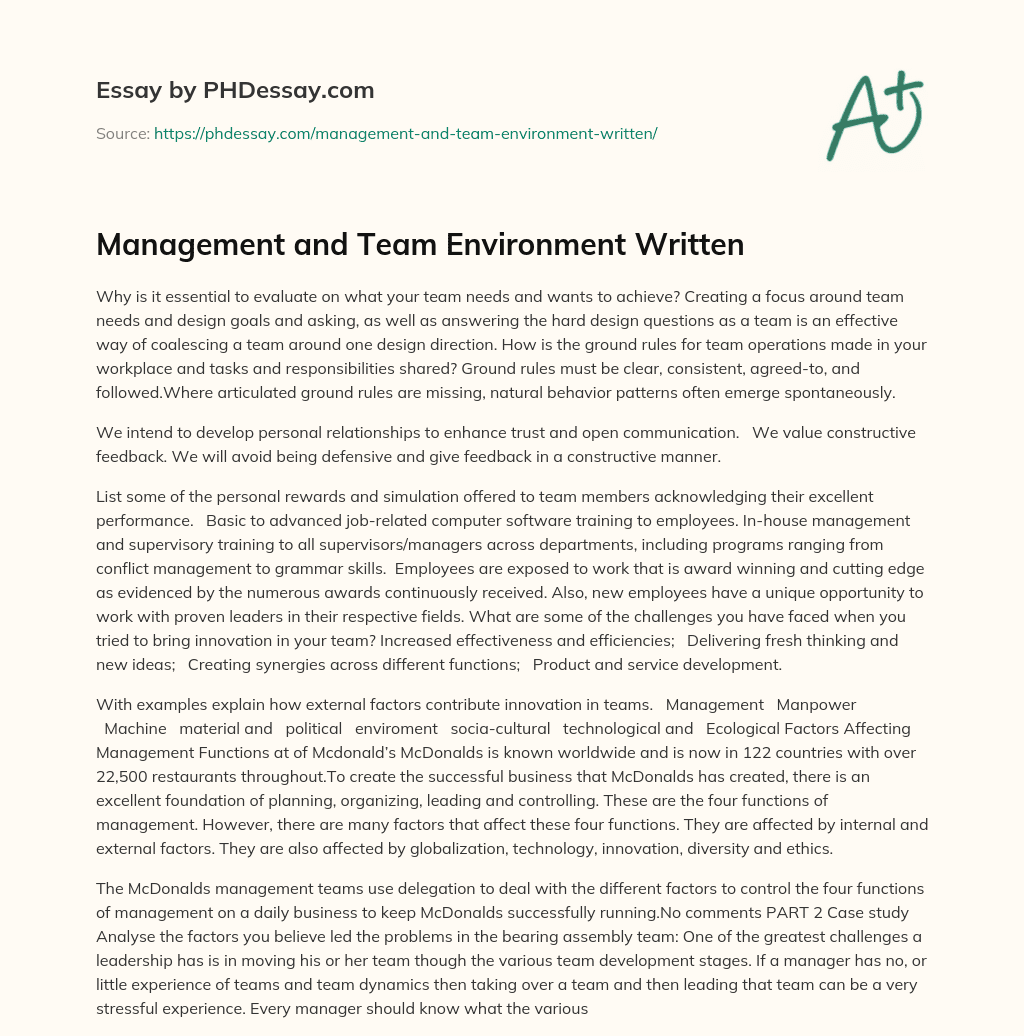 Management and Team Environment Written essay