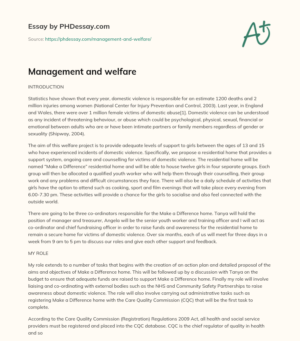 Management and welfare essay