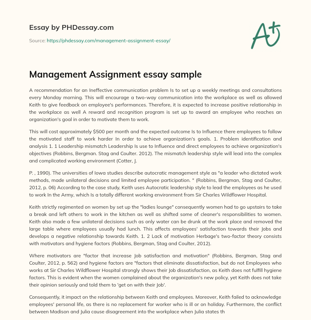 Management Assignment essay sample essay