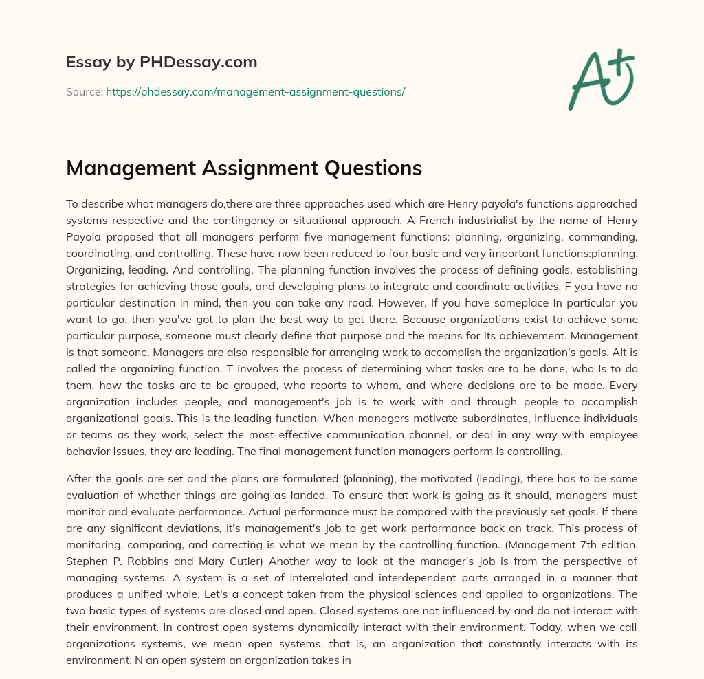 introduction to management essay questions and answers pdf