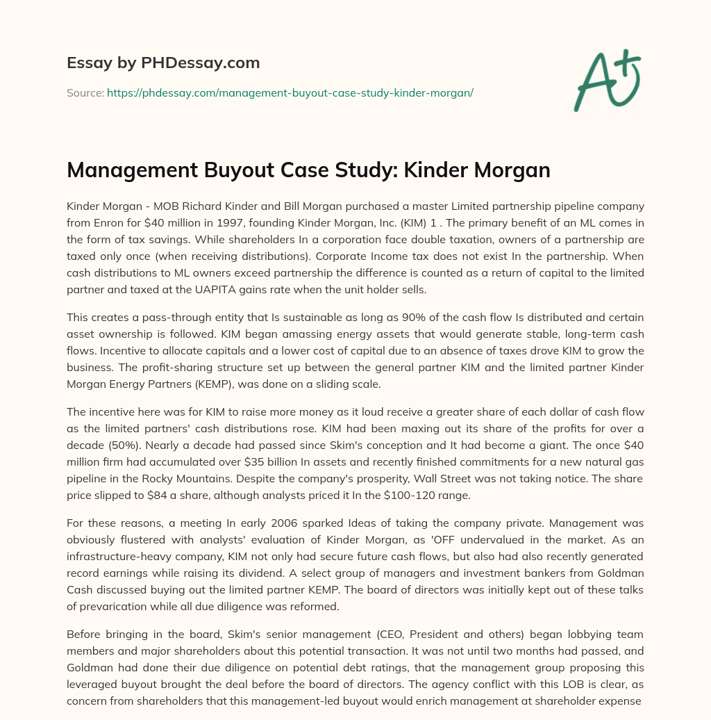 Management Buyout Case Study: Kinder Morgan essay