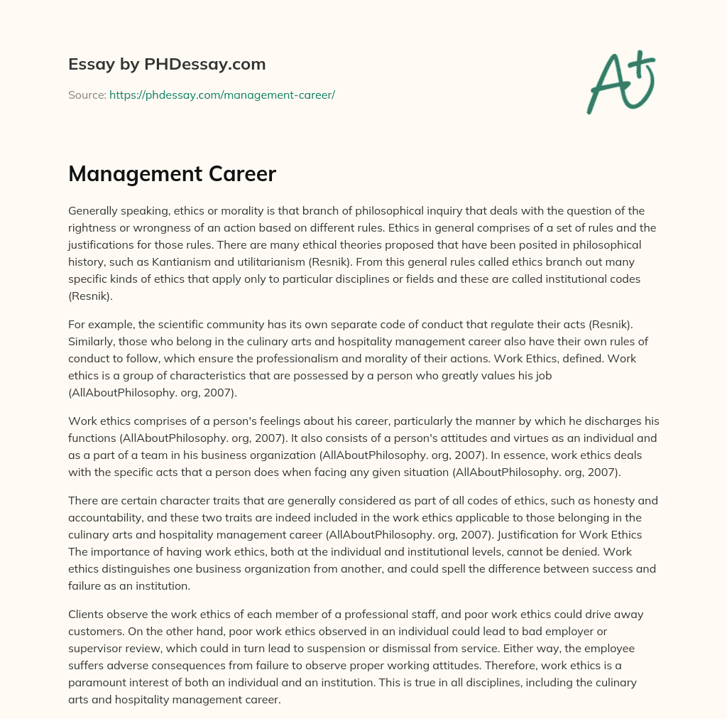 Management Career essay