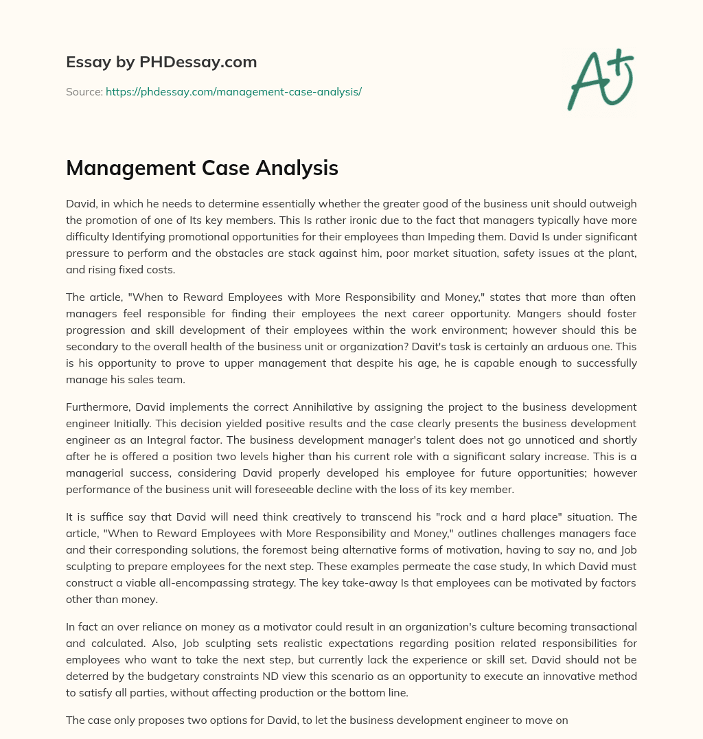 Management Case Analysis essay