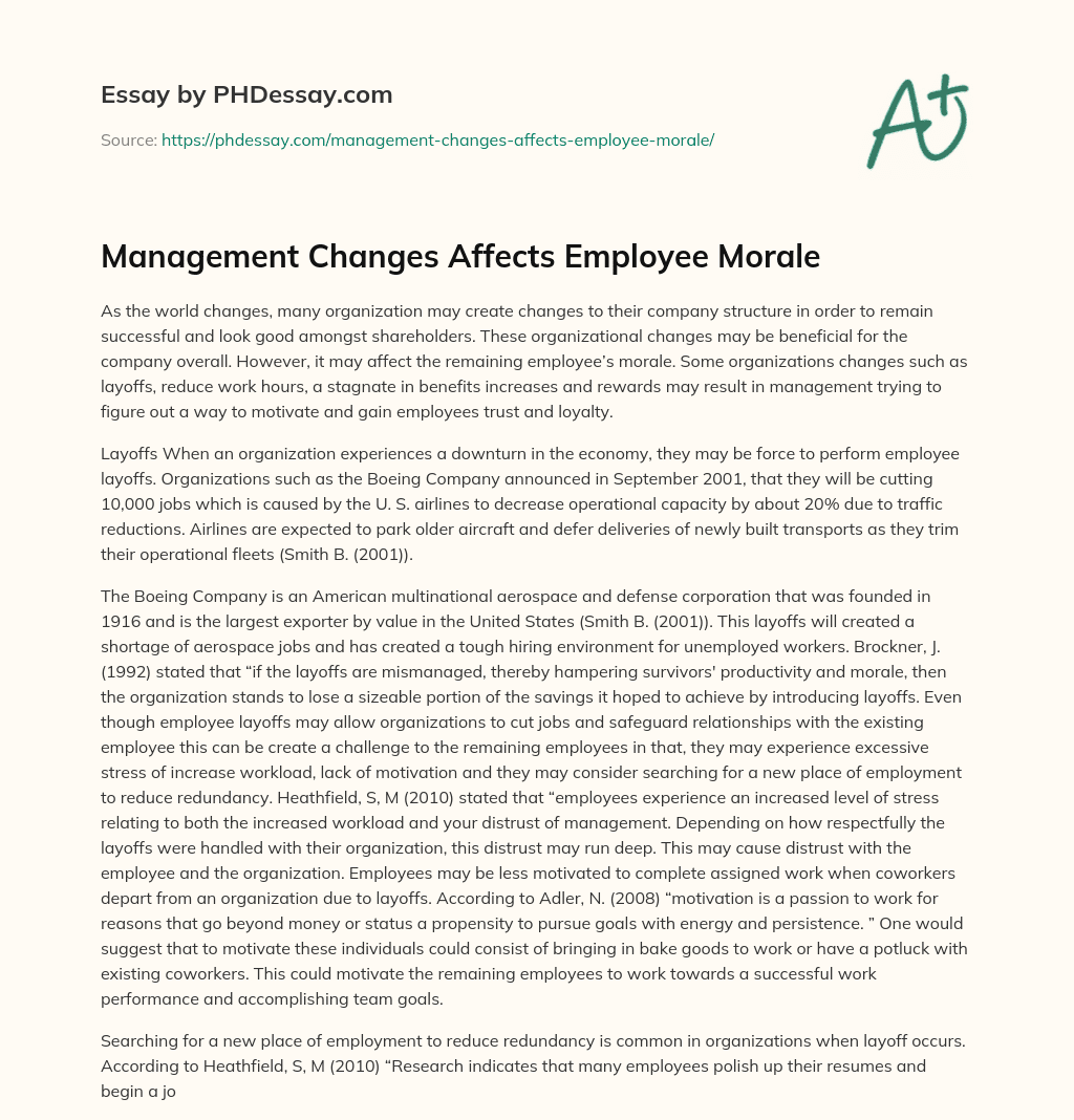 Management Changes Affects Employee Morale essay