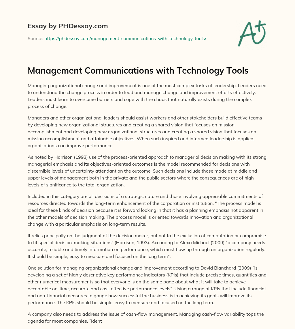 Management Communications with Technology Tools essay