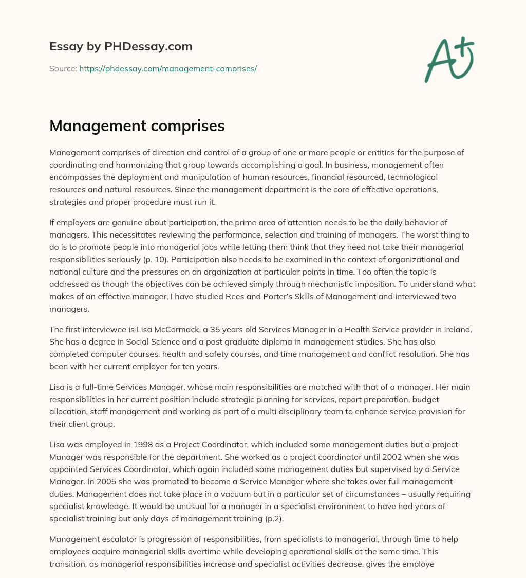 Management comprises essay