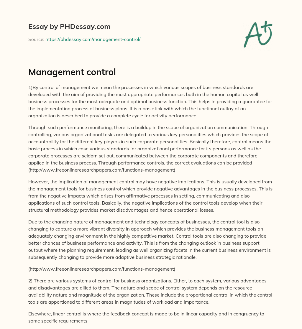 Management control essay