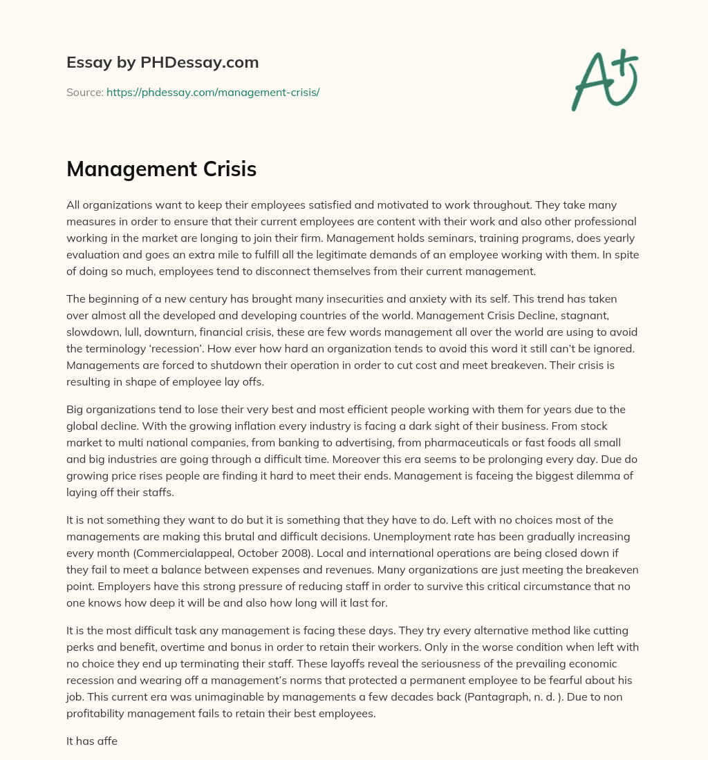 Management Crisis essay