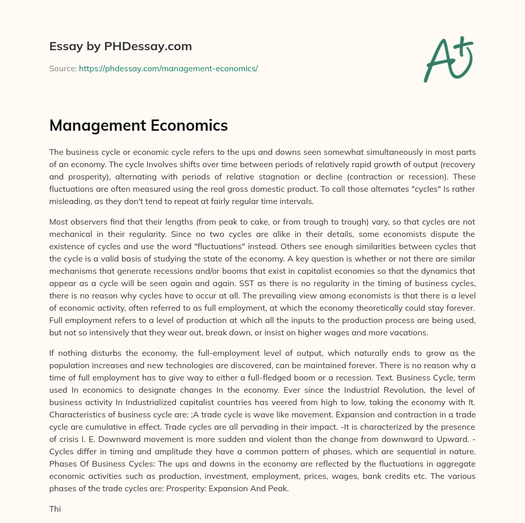 Management Economics essay