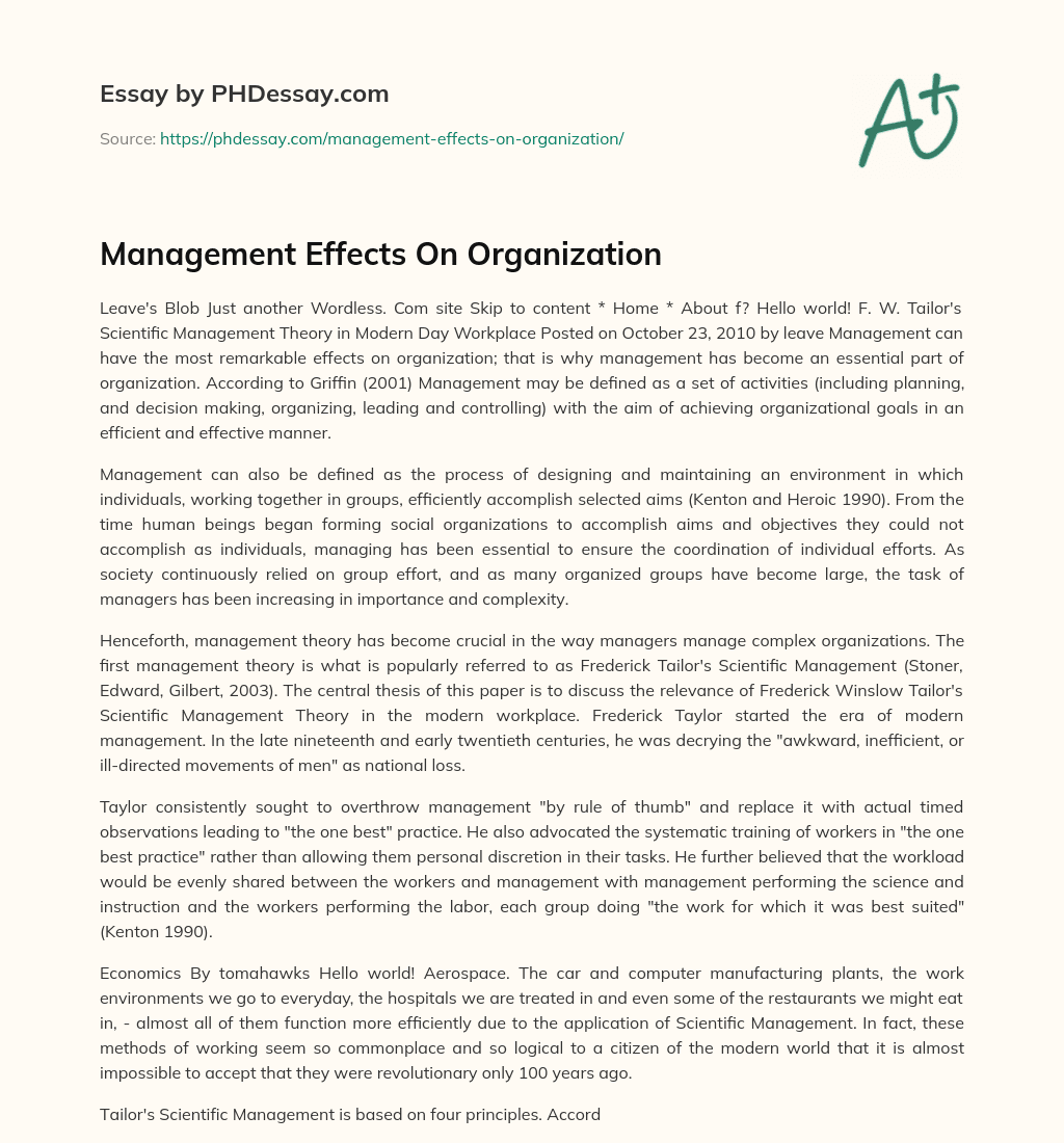 Management Effects On Organization essay