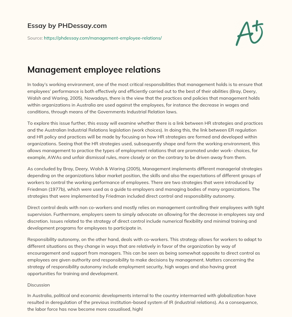 Management employee relations essay