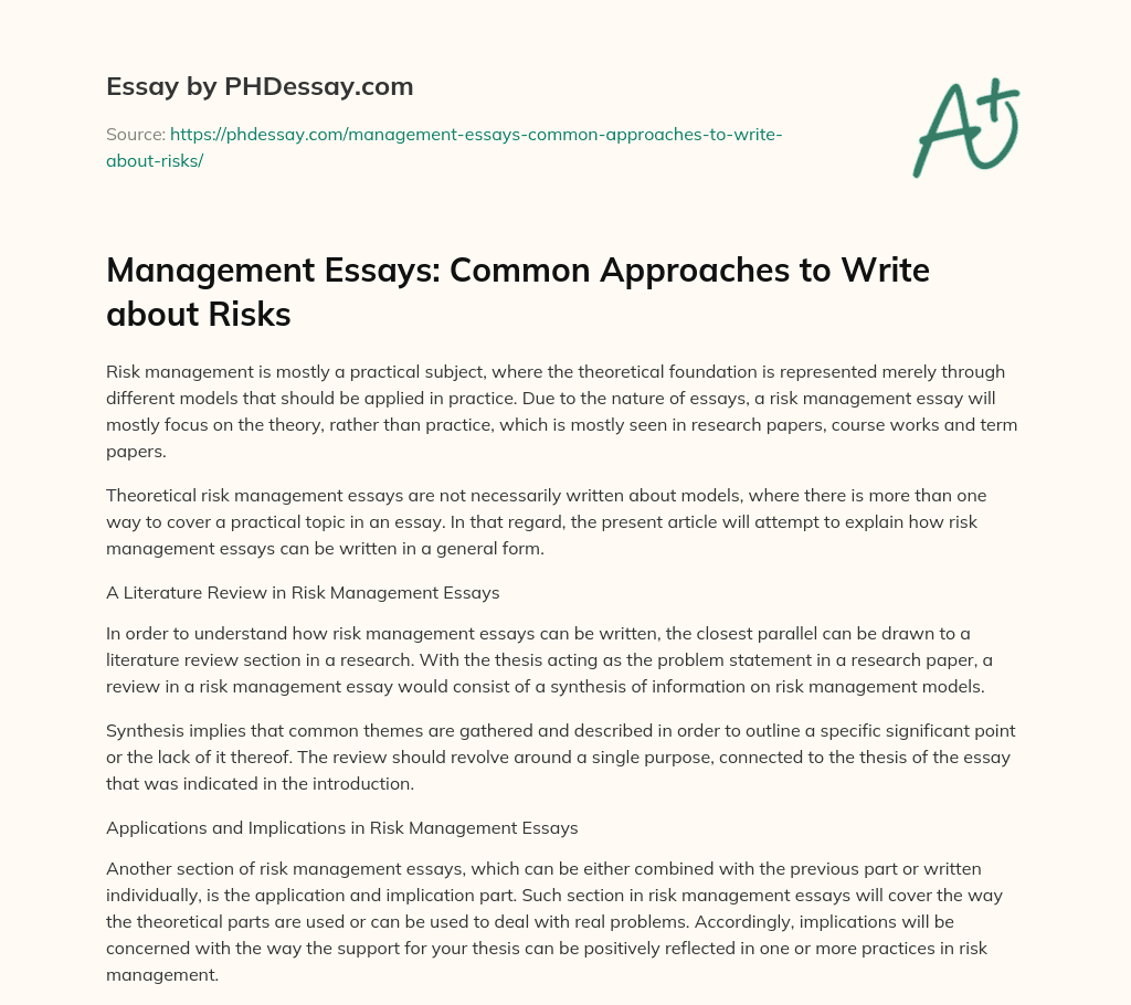 Management Essays: Common Approaches to Write about Risks essay