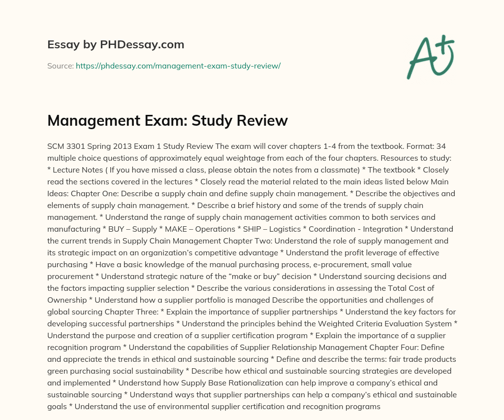 Management Exam: Study Review essay