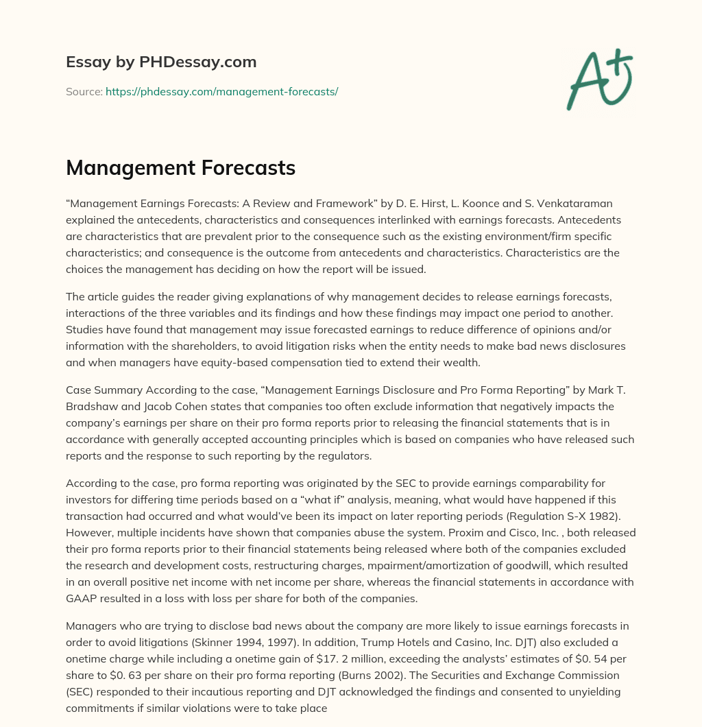 Management Forecasts essay