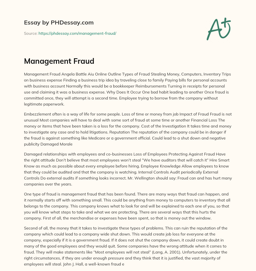 Management Fraud essay