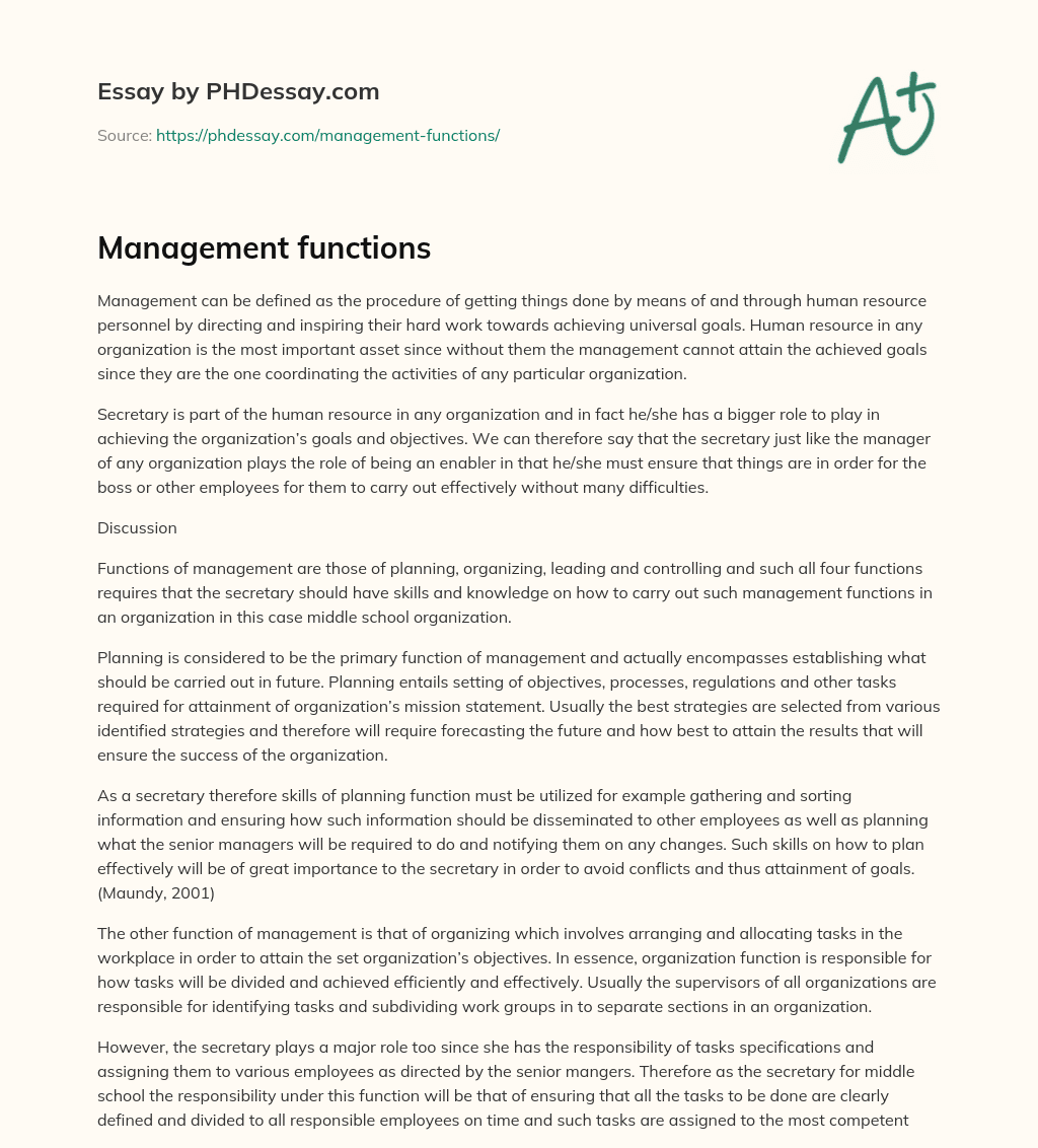 Management functions essay