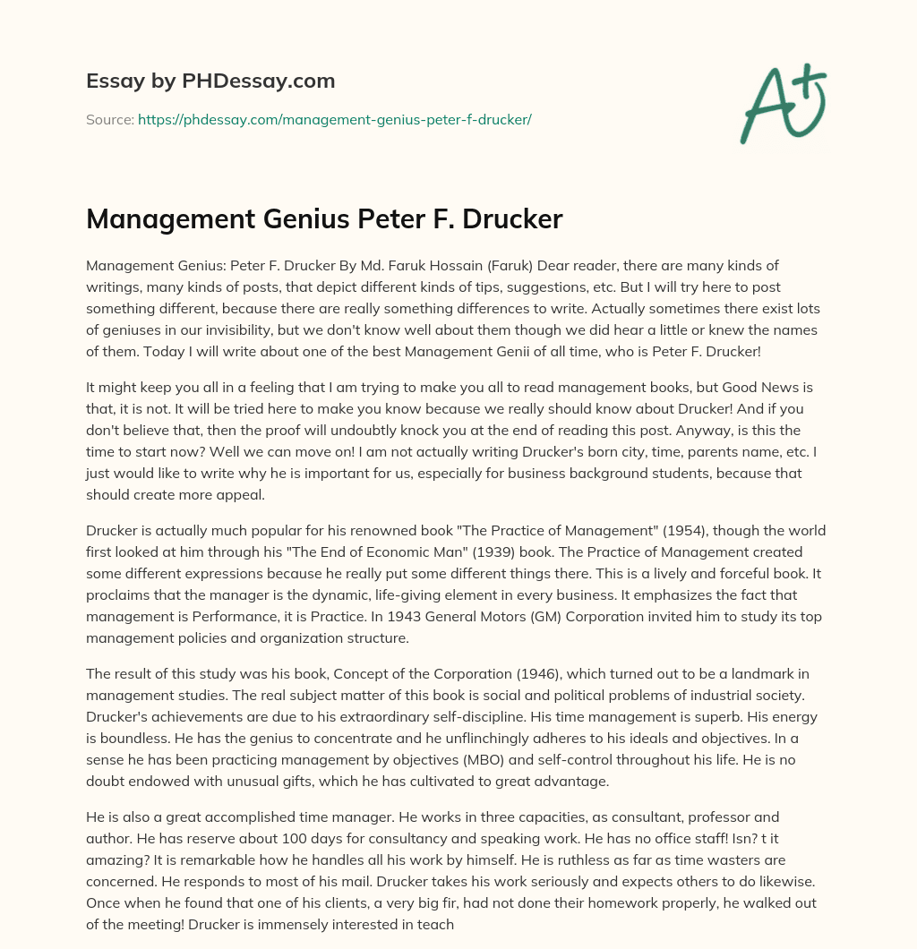 Management Genius Peter F. Drucker essay