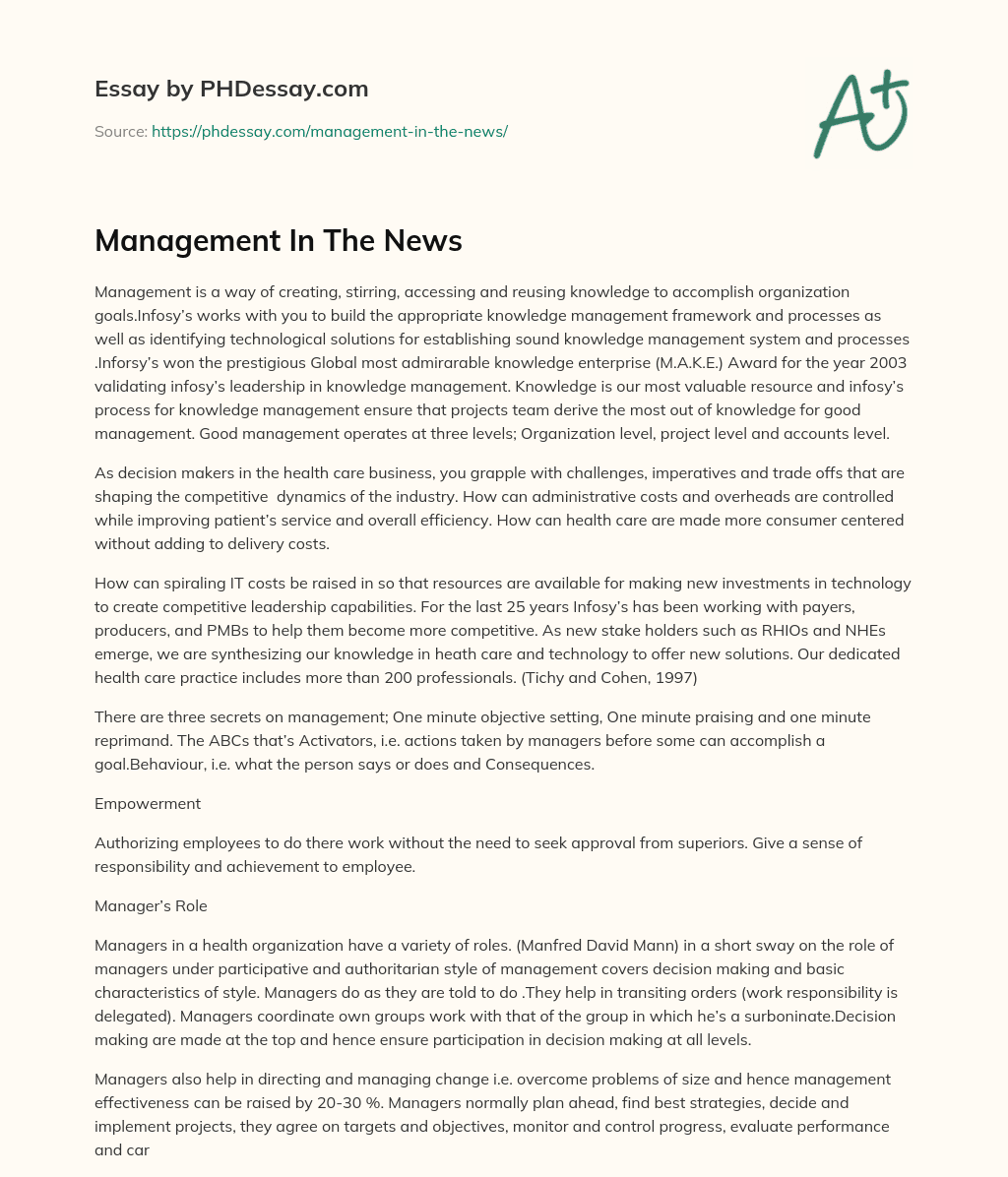 Management In The News essay