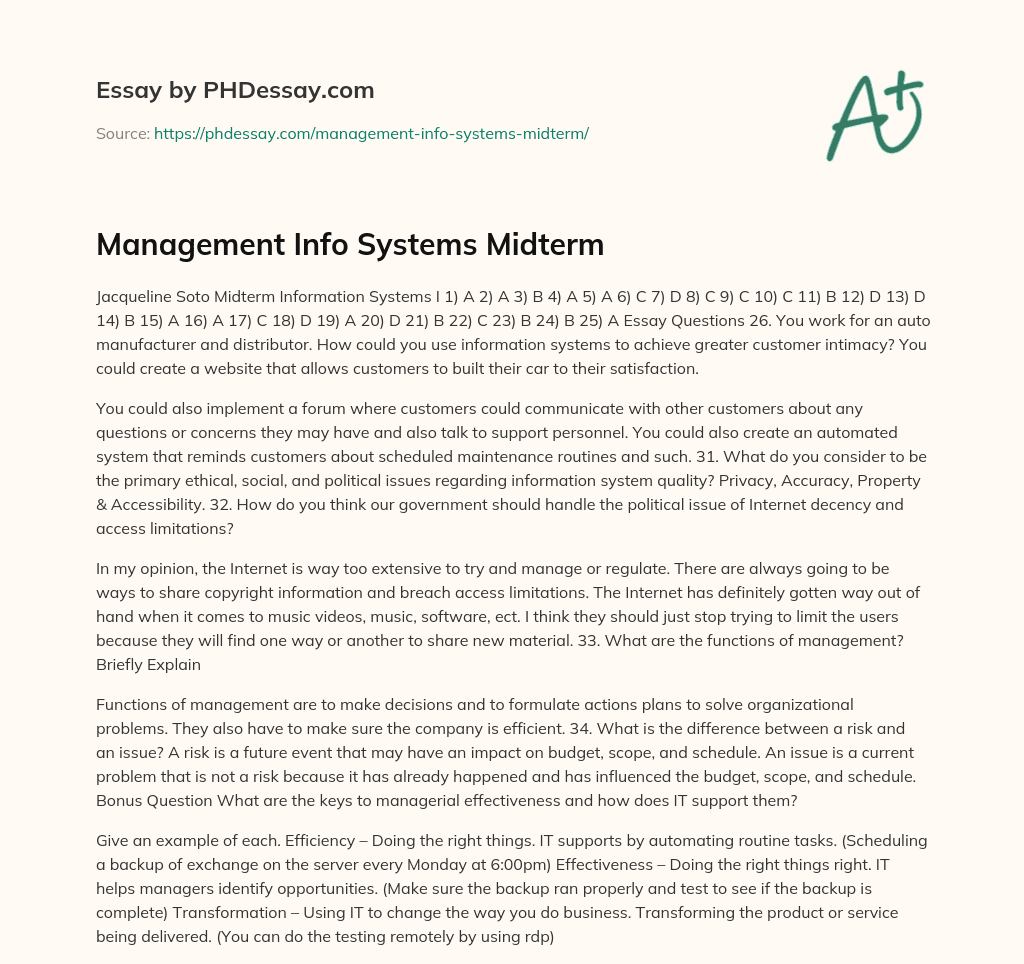 Management Info Systems Midterm essay