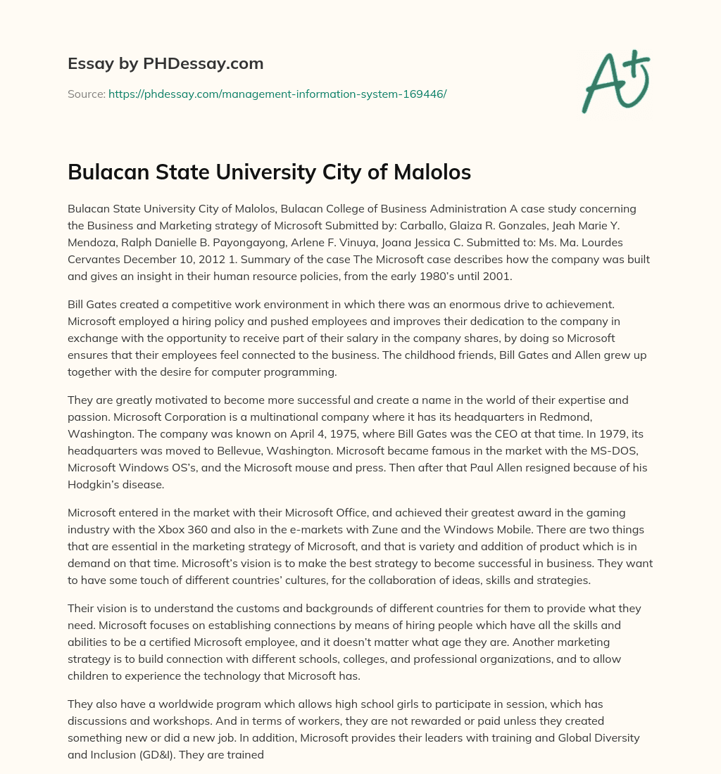 Bulacan State University City of Malolos essay