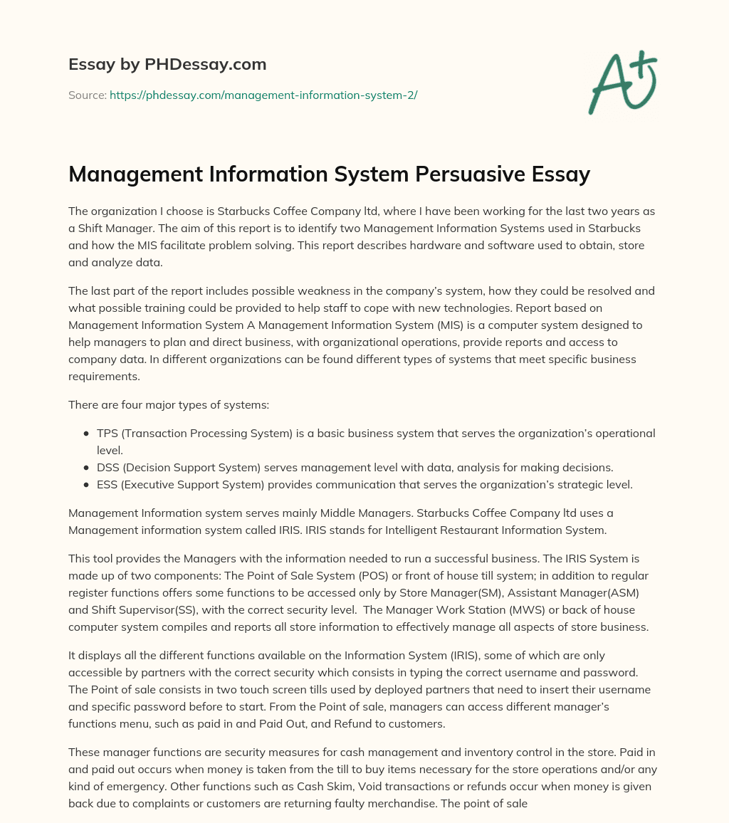 Management Information System Persuasive Essay essay