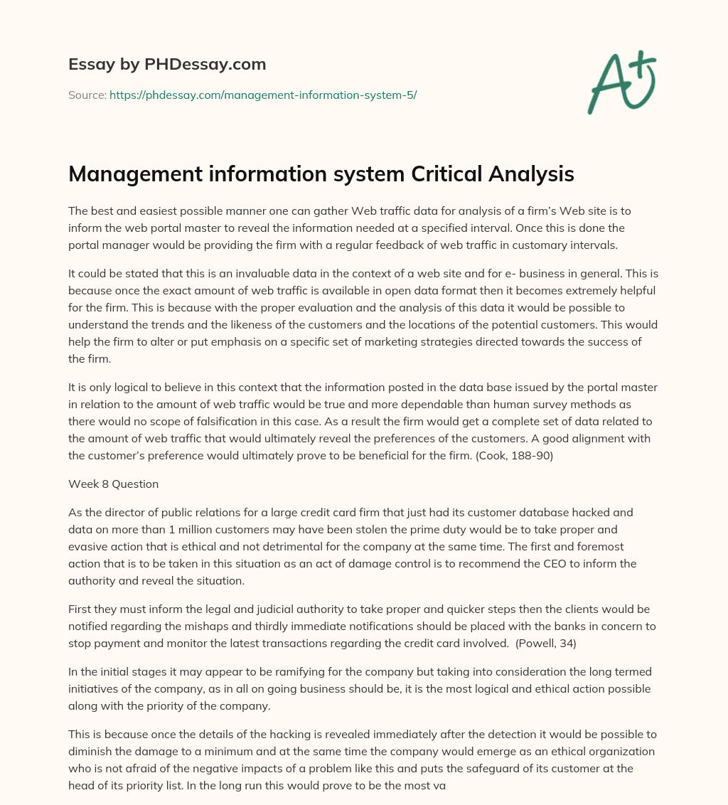 Management information system Critical Analysis essay