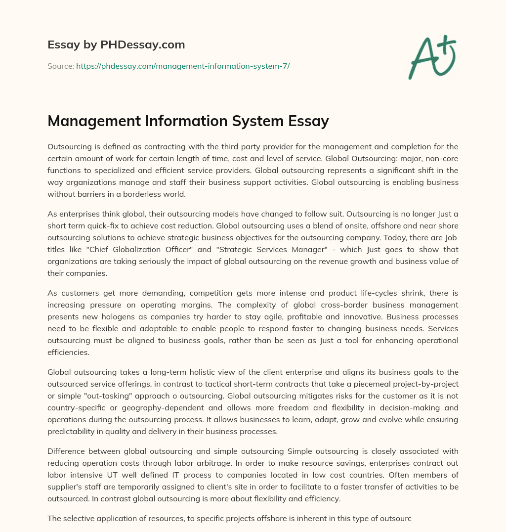 Management Information System Essay essay