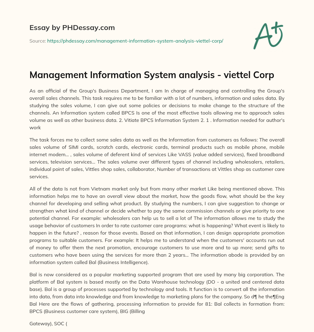 Management Information System analysis – viettel Corp essay