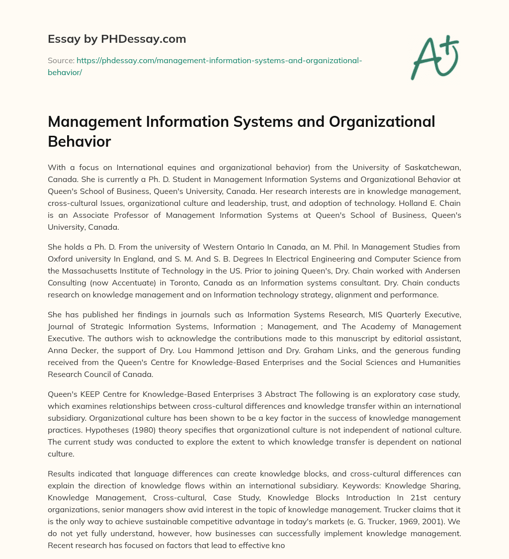 Management Information Systems and Organizational Behavior essay