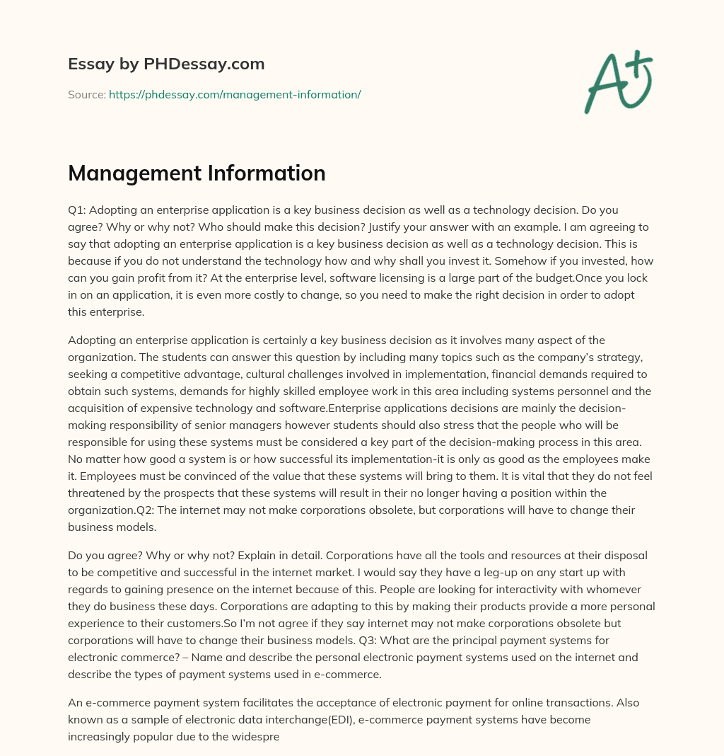 Management Information: Questions and Answers essay