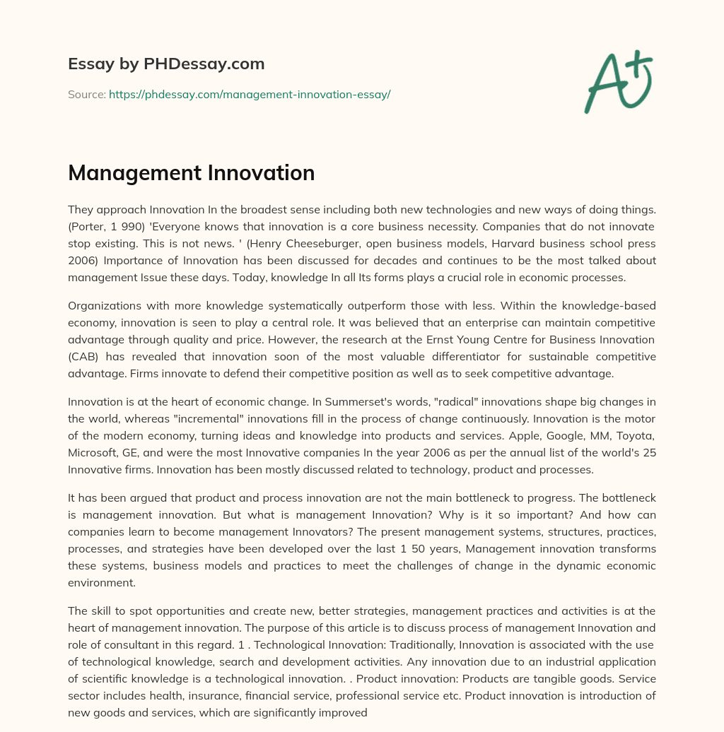 Management Innovation essay