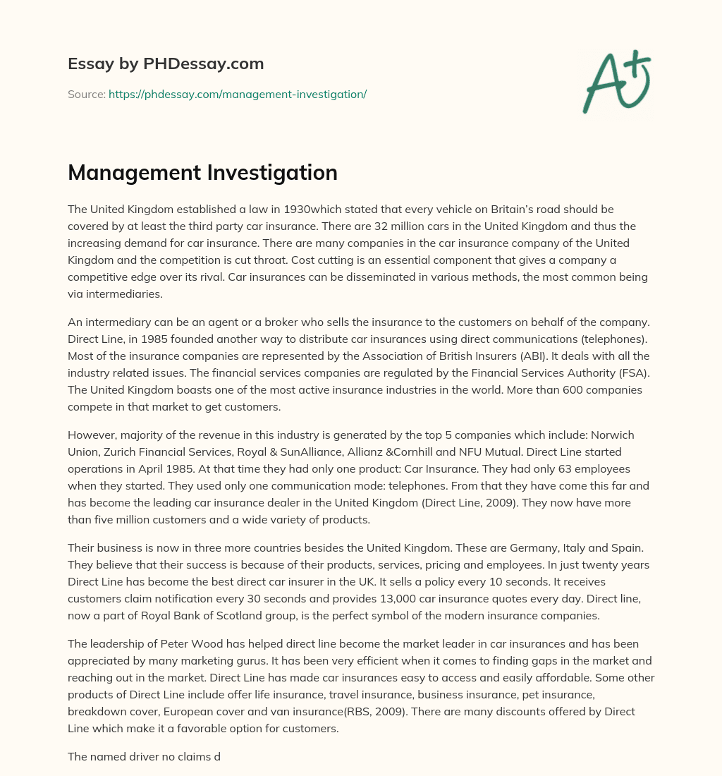 Management Investigation essay