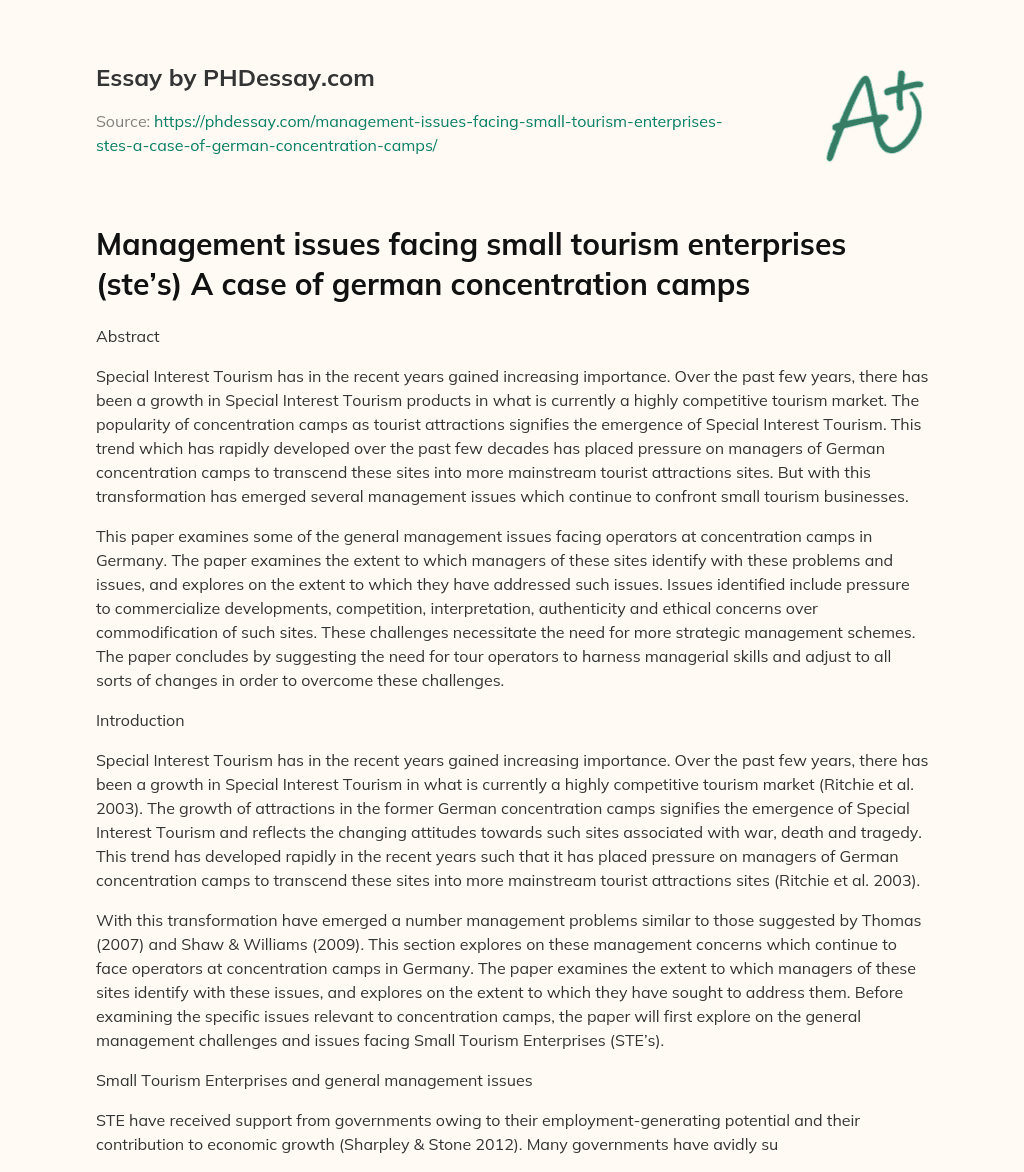 Management Issues in Special Interest Tourism: A Case Study of German Concentration Camps essay