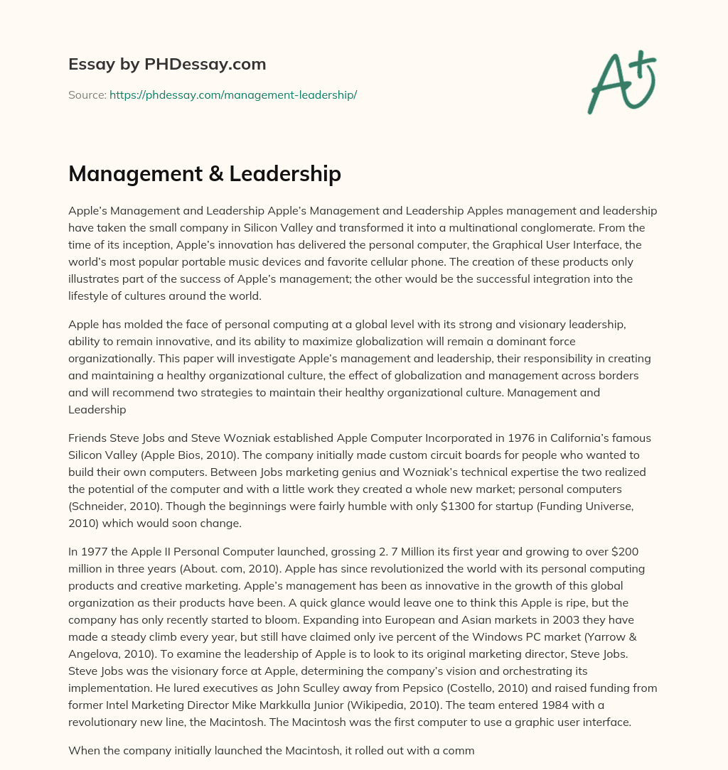 Management & Leadership essay