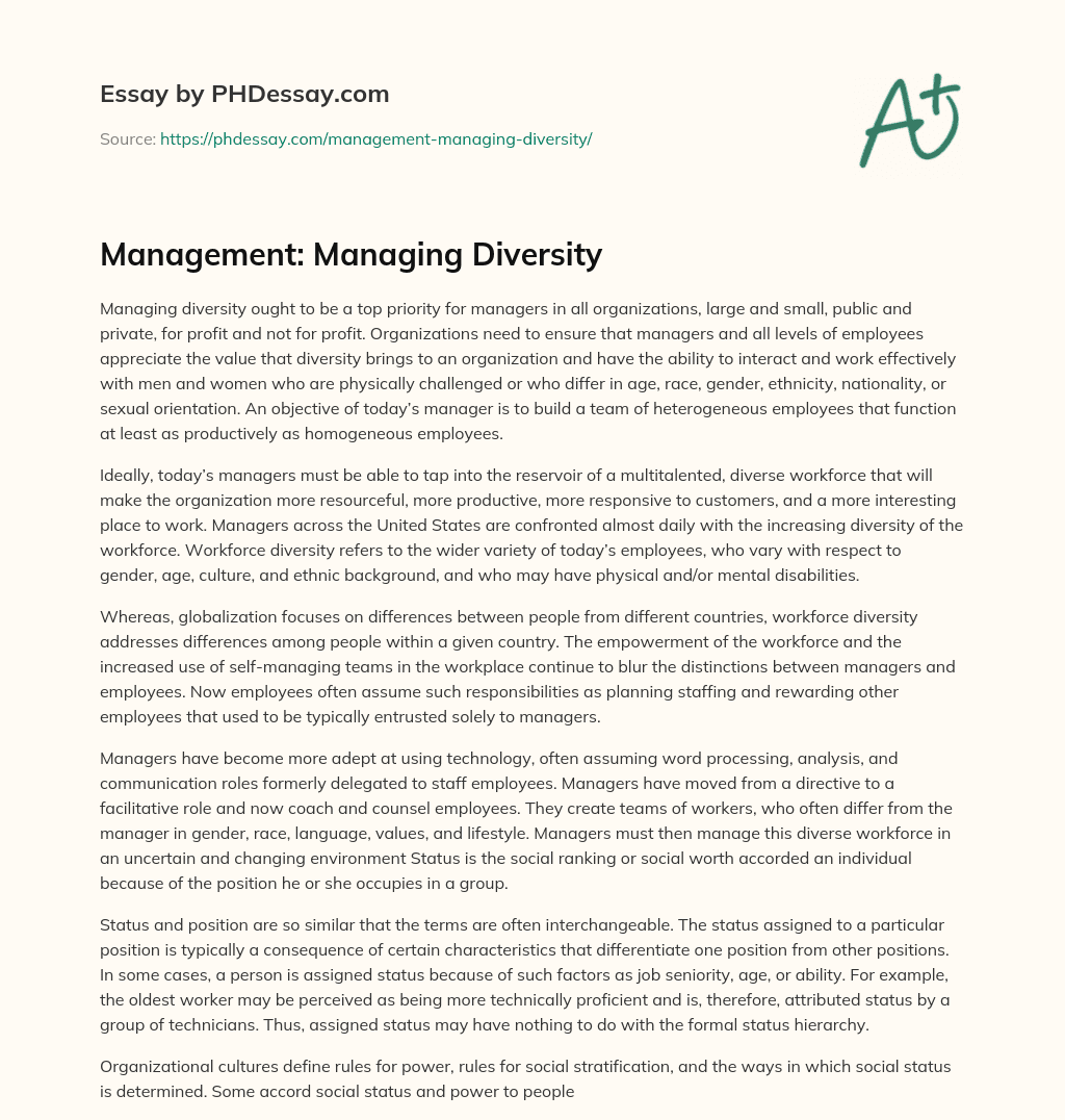 Management: Managing Diversity essay