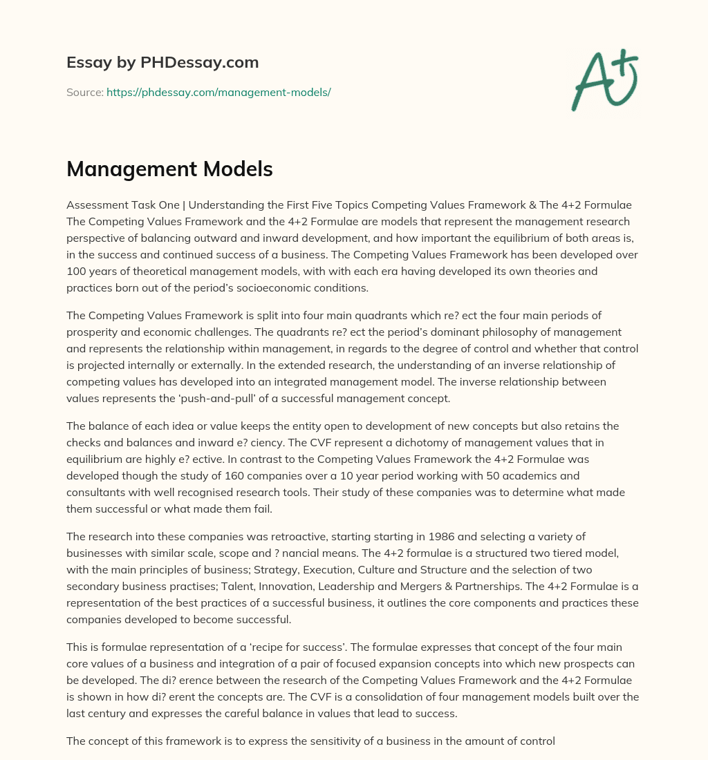 Management Models essay