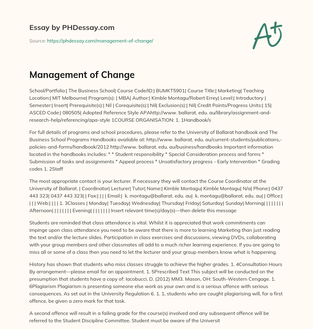 Management of Change essay