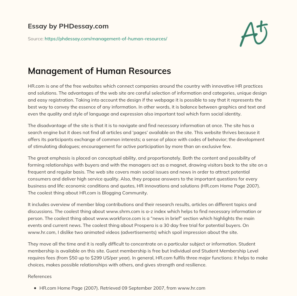Management of Human Resources essay