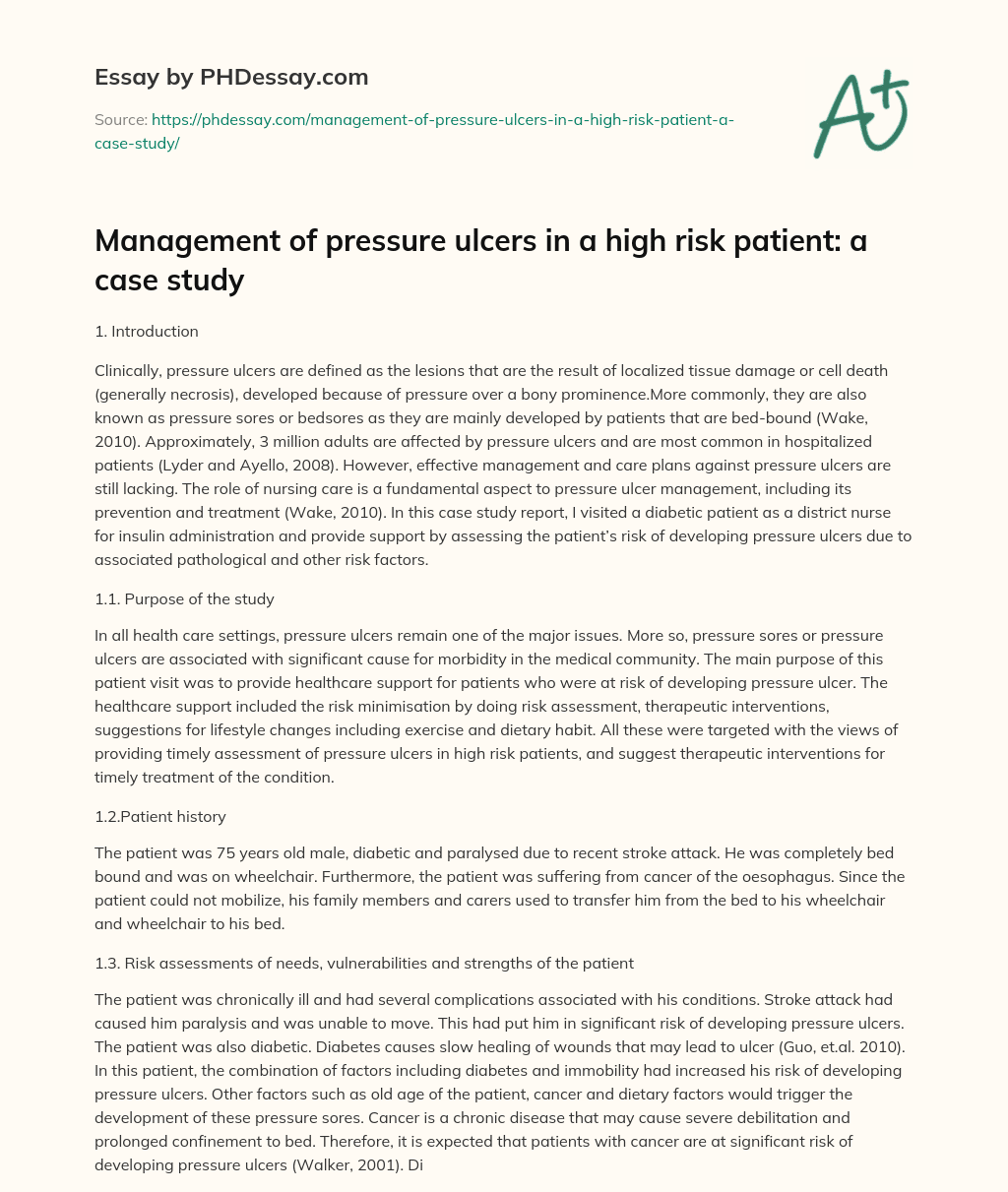 Management of pressure ulcers in a high risk patient: a case study essay