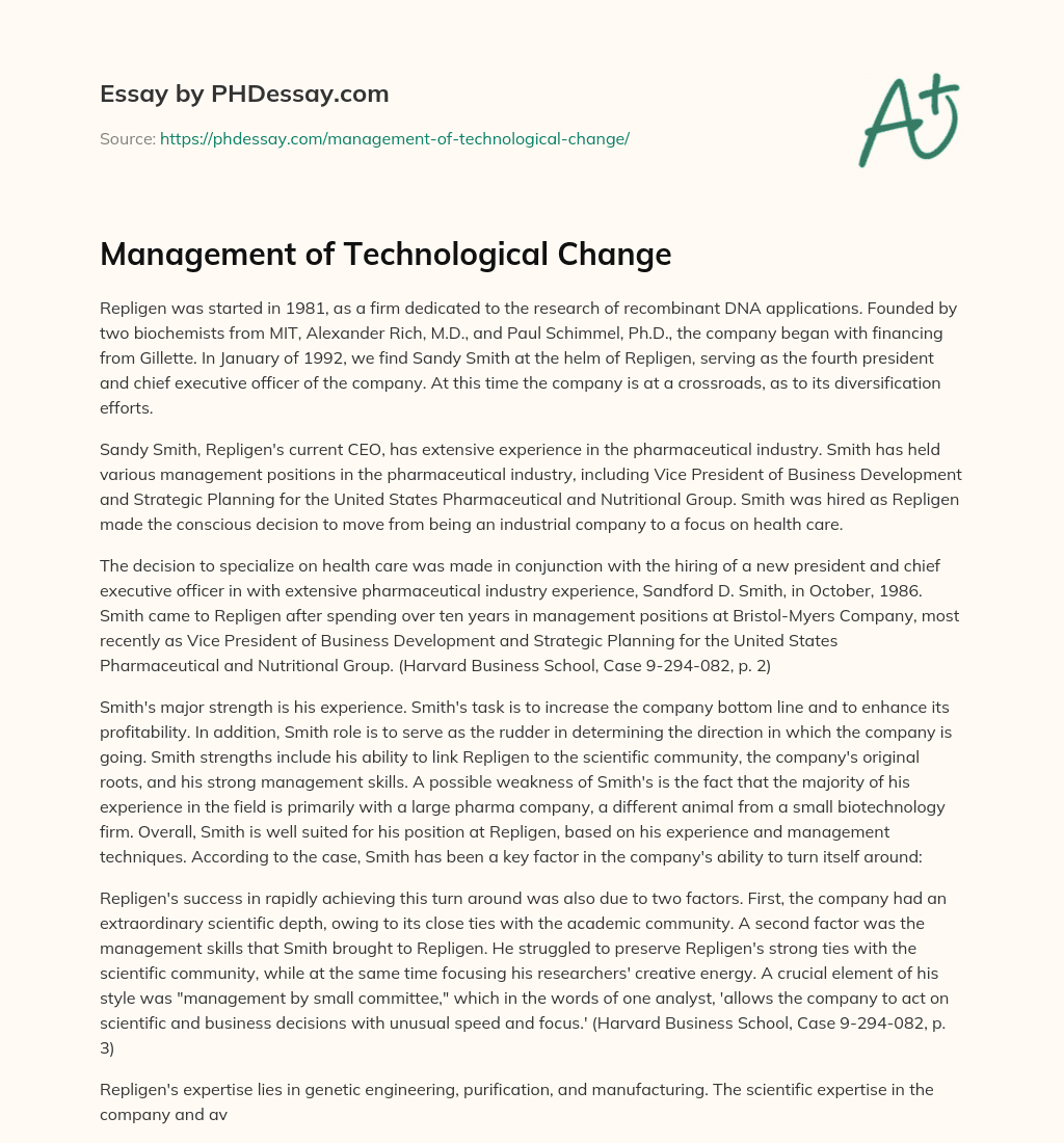 Management of Technological Change essay