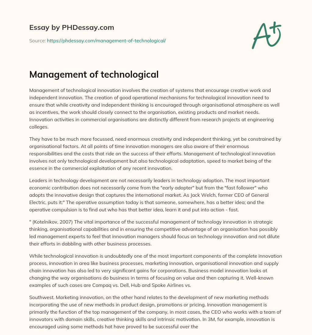 Management of technological essay