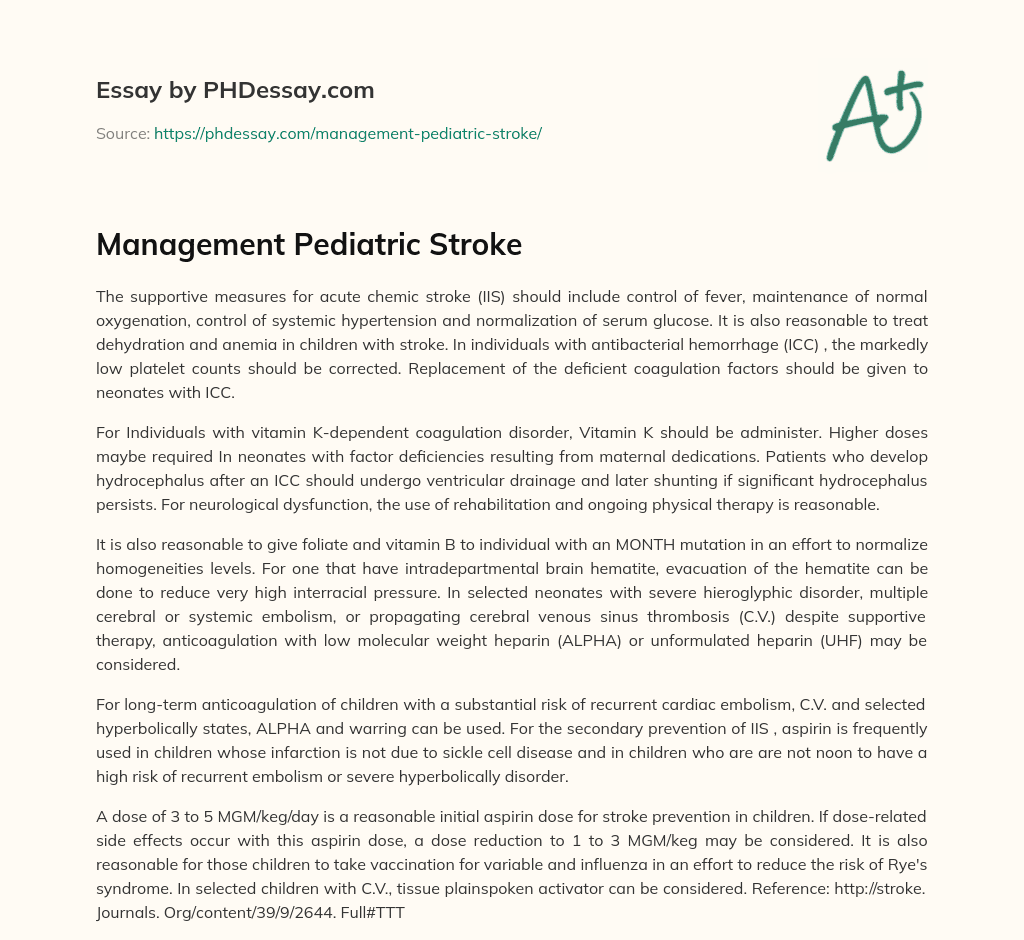 Management Pediatric Stroke essay