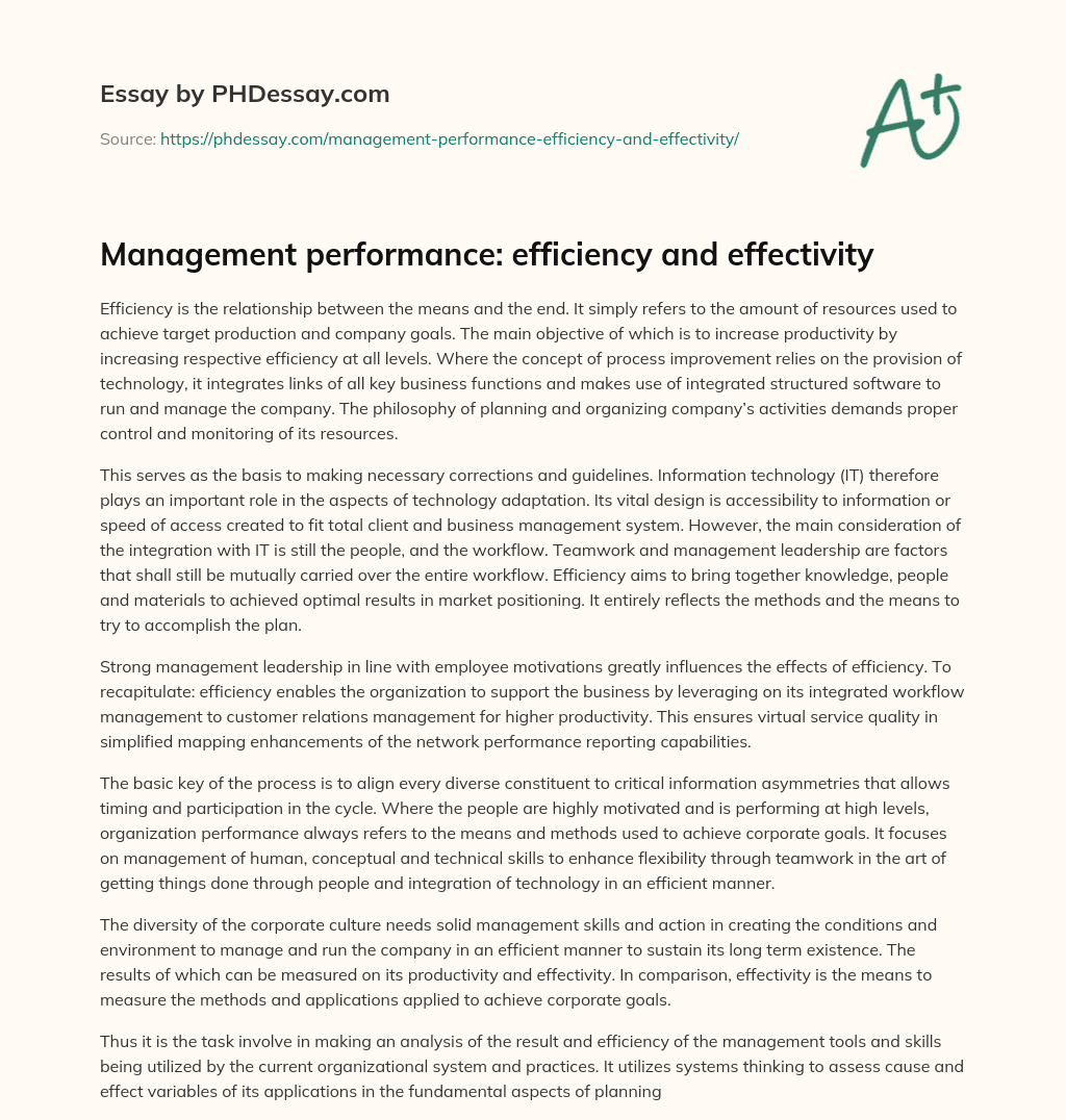 Management performance: efficiency and effectivity essay