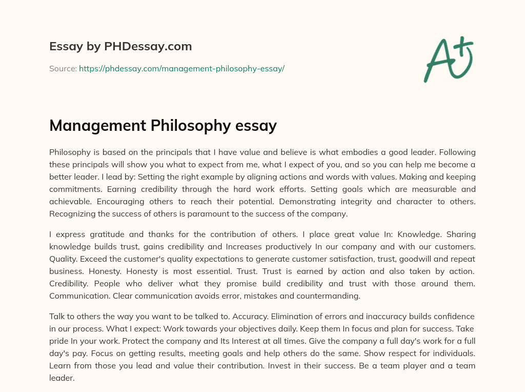 management philosophy essay