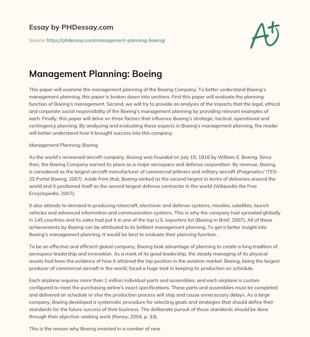 Management Planning: Boeing essay