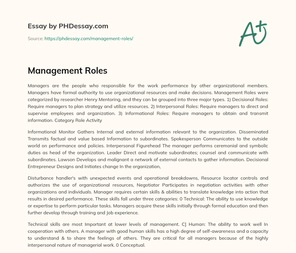 Management Roles essay
