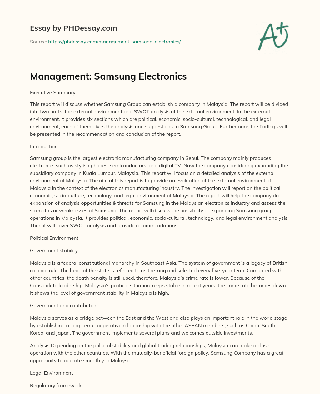 Management: Samsung Electronics essay